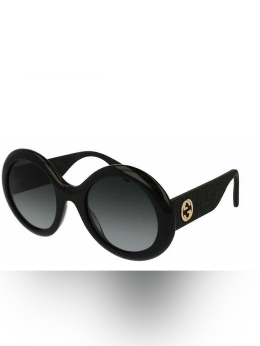 Gucci Black Round Sunglasses with Gold Logo and black glitter temples 💥 Rare